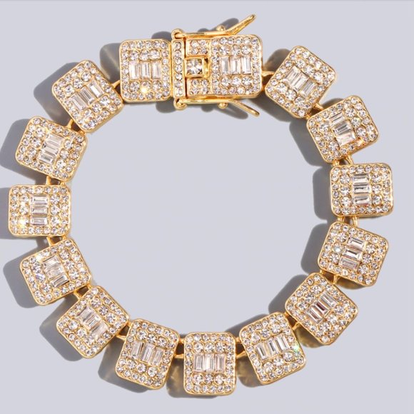 1pcs 8" Bracelet Emerald Crystals Square Box Chain - Picture 1 of 16